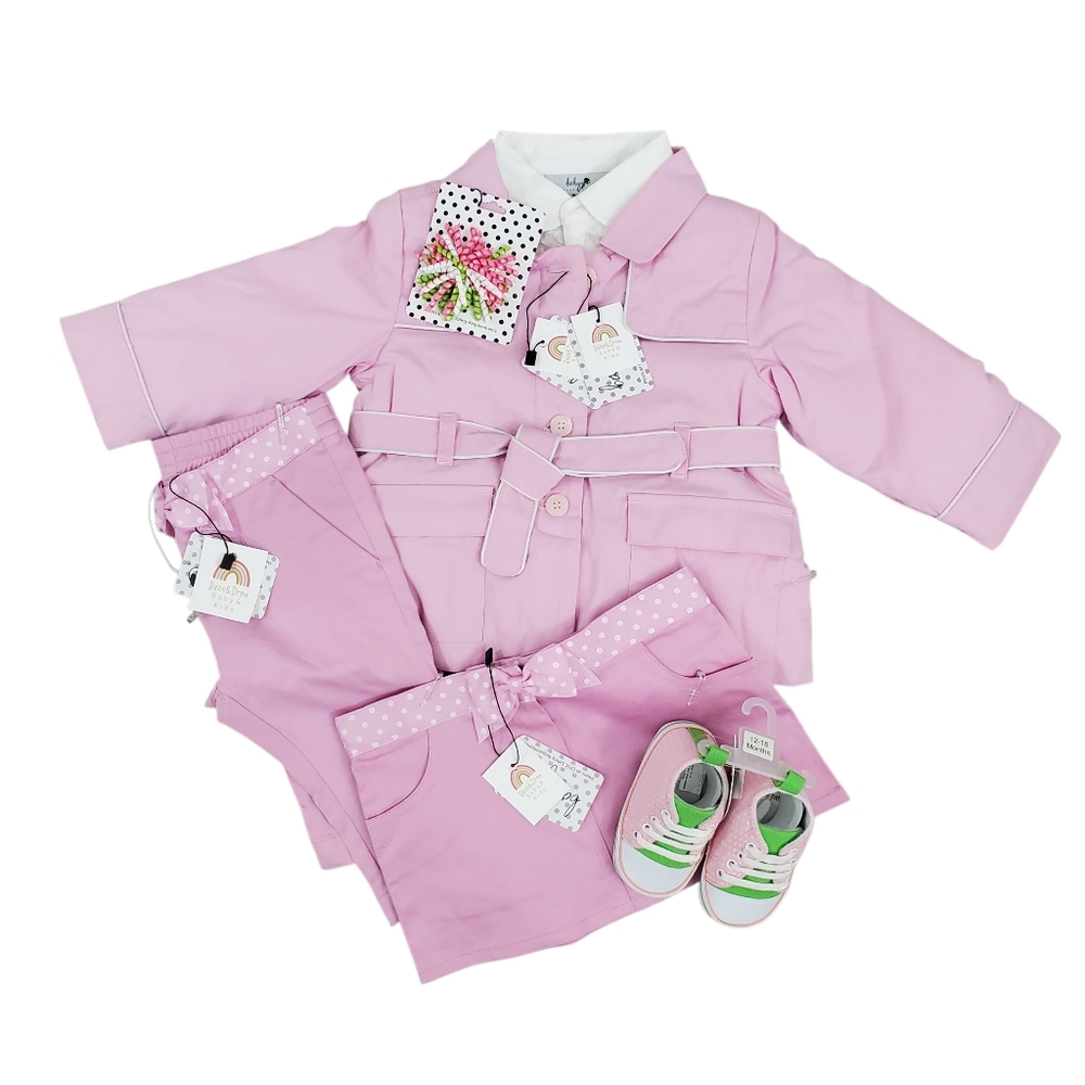 Baby 6pc Outfit Pants Skirt Jacket Top Shoes Bow Pink Perfect Gift 12-18M NWT